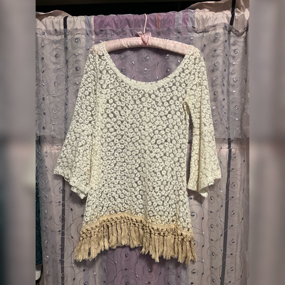 Shein Boho Lace Cream Beach Cover Size S